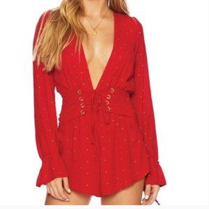 Beach Riot Gold Studded Venus Romper Red (size small)